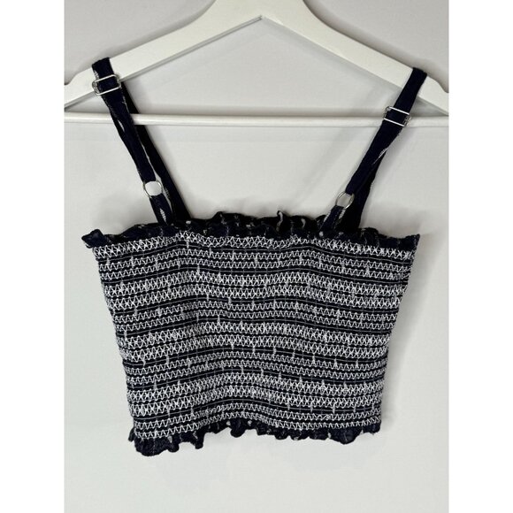 Forever 21 Top Womens Small Crop Tank Tube Blue White Casual Summer Tee Smocked - Picture 7 of 12